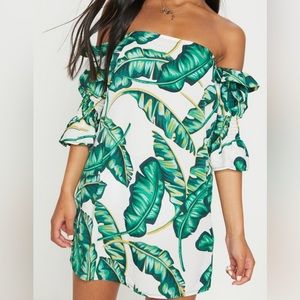 Off the Shoulder Tropical Shift Dress